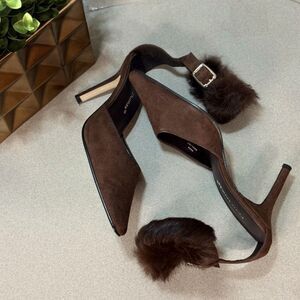 Pierre Dumas Womens 7 Brown Faux Fur Pointed Toe Stiletto Heels Glam